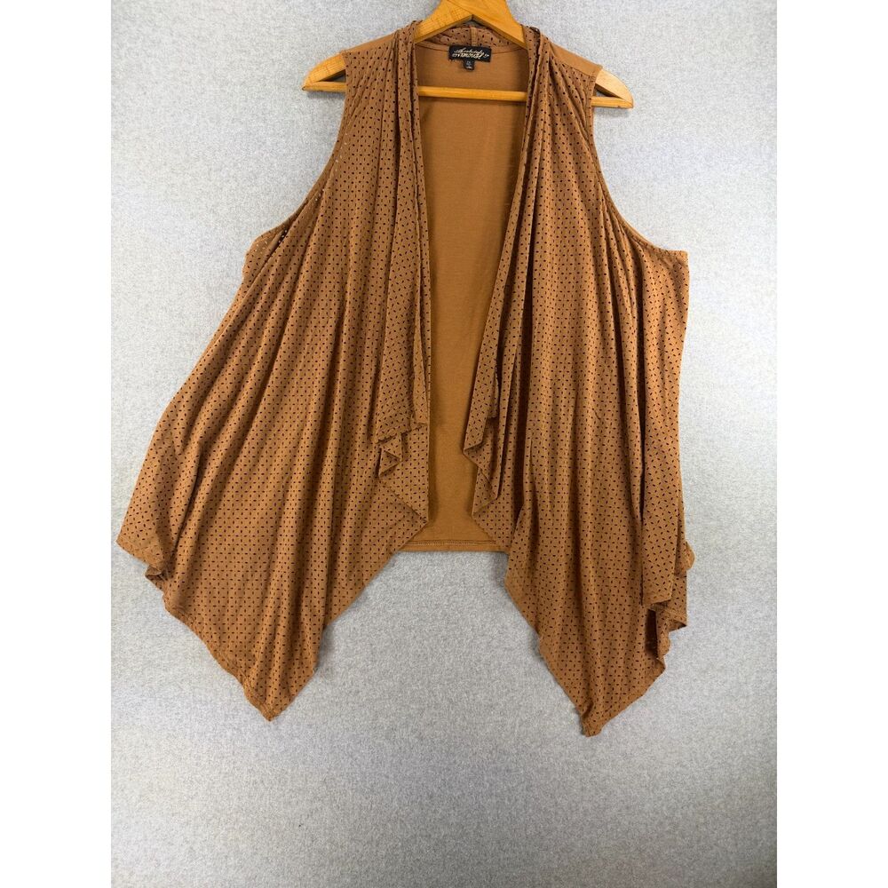 Absolutely Famous Women’s 2X Tan Perforated Waterfall Vest Boho 3525
